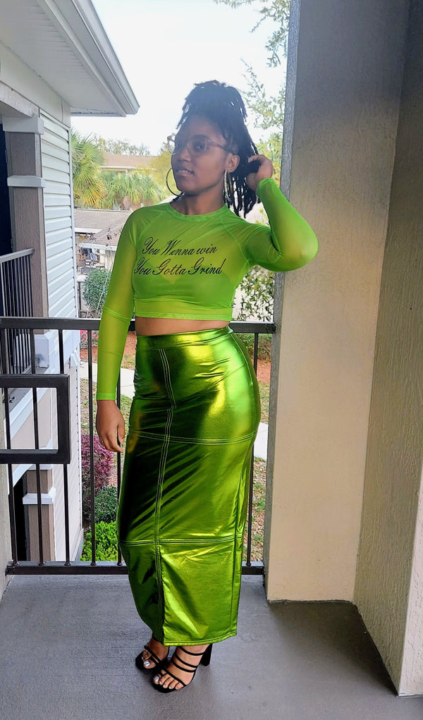 GREEN SHIMMER HIGH-WAIST SKIRT