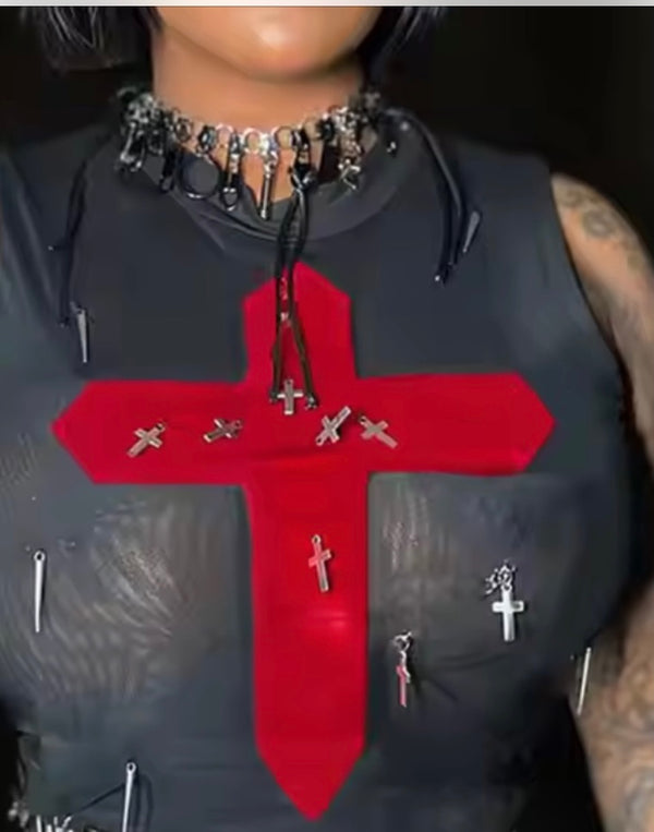 MESH METAL CROSS TOP