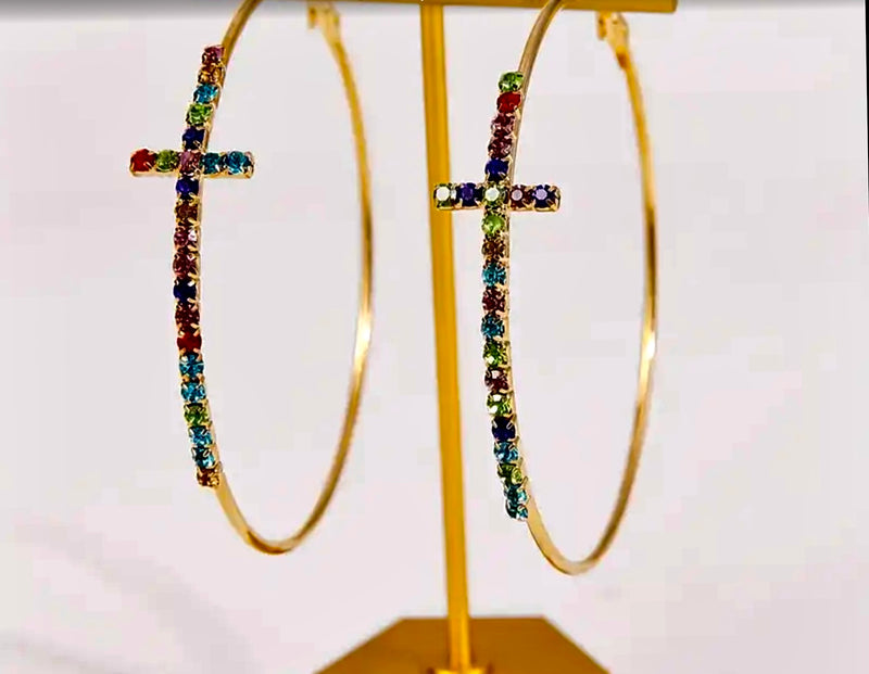 MULTI COLOR CROSS EARRINGS